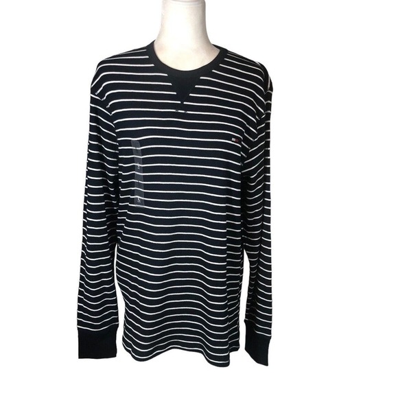 Tommy Hilfiger Mens Size L Striped Navy White Waffle Knit Pullover Preppy New - Picture 3 of 11